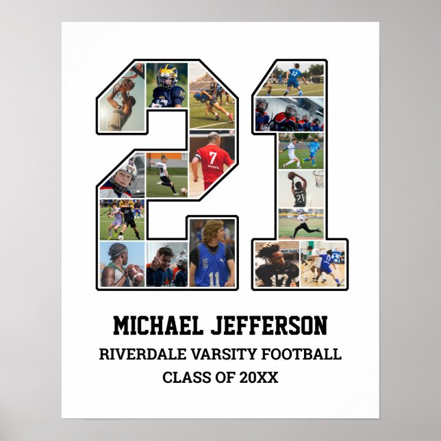 Player Nummer 21 Foto Collage des Senior Sports Te Poster (Vorne)