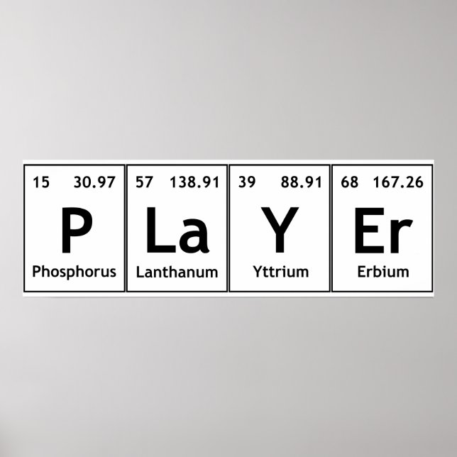 PLaYEr Periodic Table Elements Words Chemistry Poster (Vorne)