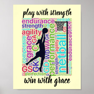 Player-Positionen und Inspiration-Netball-Zitat Poster