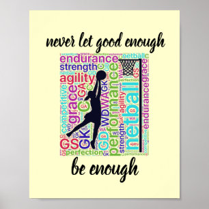 Player-Positionen und Inspiration Zitat-Netball Poster
