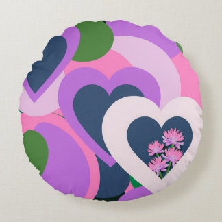 Playful Abstract Heart Round Pillow Rundes Kissen