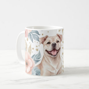 Playful American Staffordshire Terrier with Floral Kaffeetasse