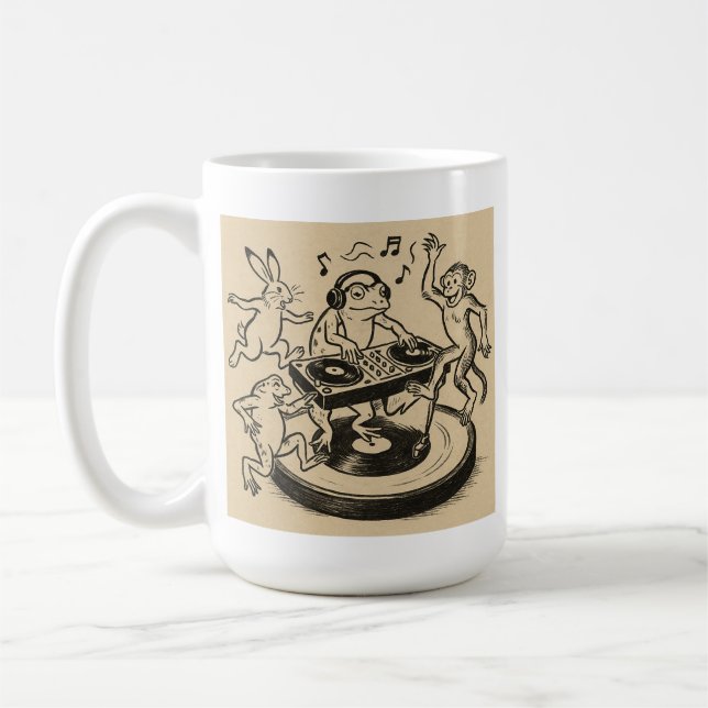 Playful Animals in Traditional Japanese Scroll-Sty Kaffeetasse (Links)