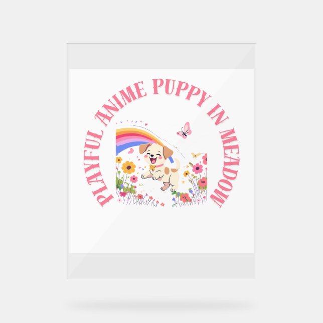 Playful Anime Puppy in Meadow Poster (Vorderseite)