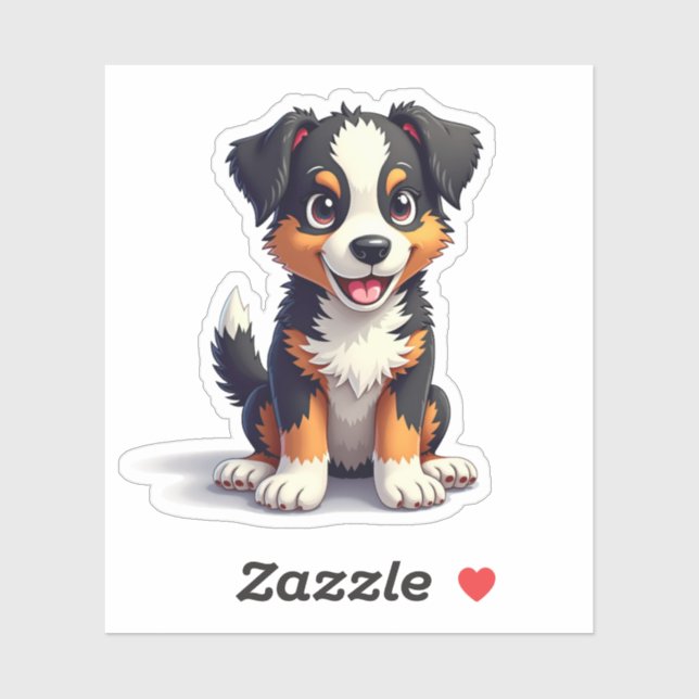 Playful Australian Shepherd Pup, 3D Niedlich Charm Aufkleber (Blatt)