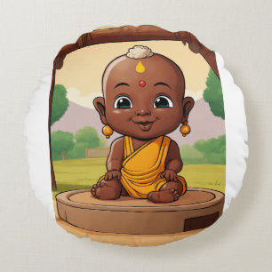 Playful Baby Buddha - Afrikanischer Kleinkind-Cart Rundes Kissen