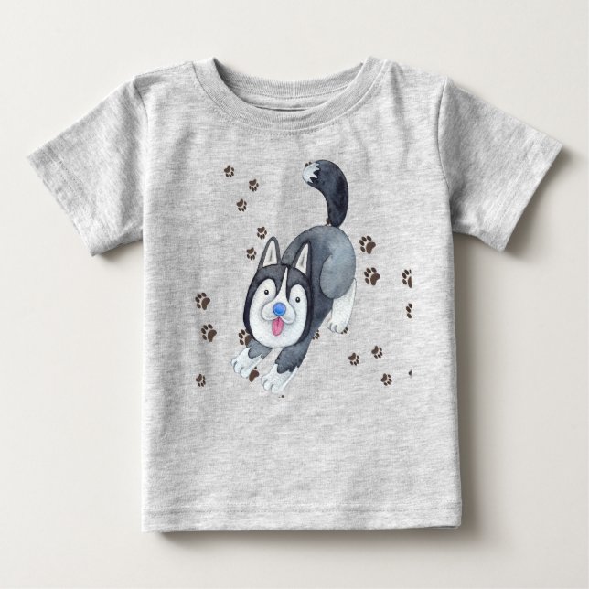 Playful Baby Siberian Husky Welpe Hund Track Makin Baby T-shirt (Vorderseite)