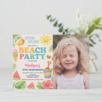 Playful Beach Party Geburtstagsfeier Einladung & D
