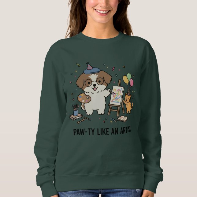 Playful Beagle Painter Dog with Ginger Kitten Art Sweatshirt (Vorderseite)