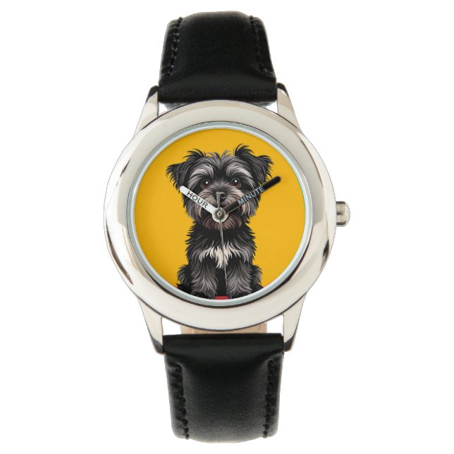 Playful Black And Gray Terrier Puppy Portrait Armbanduhr (Vorderseite)