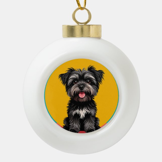 Playful Black And Gray Terrier Puppy Portrait Keramik Kugel-Ornament (Vorderseite)