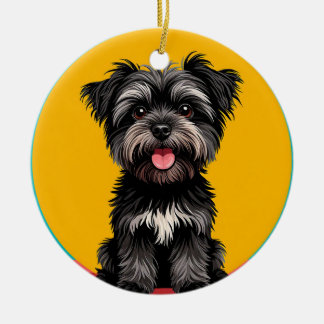 Playful Black And Gray Terrier Puppy Portrait Keramik Ornament