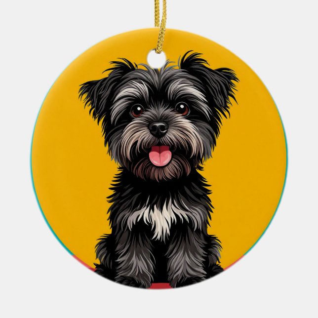 Playful Black And Gray Terrier Puppy Portrait Keramik Ornament (Vorne)