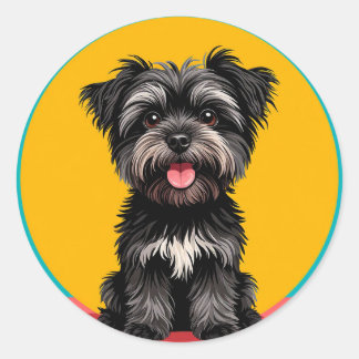 Playful Black And Gray Terrier Puppy Portrait Runder Aufkleber