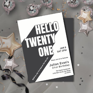 Playful Black & Whit Bold Typografie 21. Geburtsta Einladung