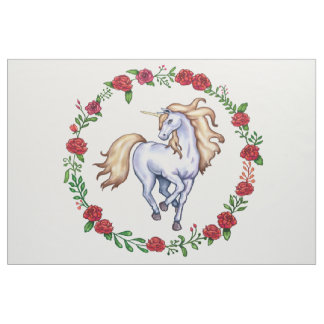 Playful blonder Unicorn in einem Kreis der Roter Stoff