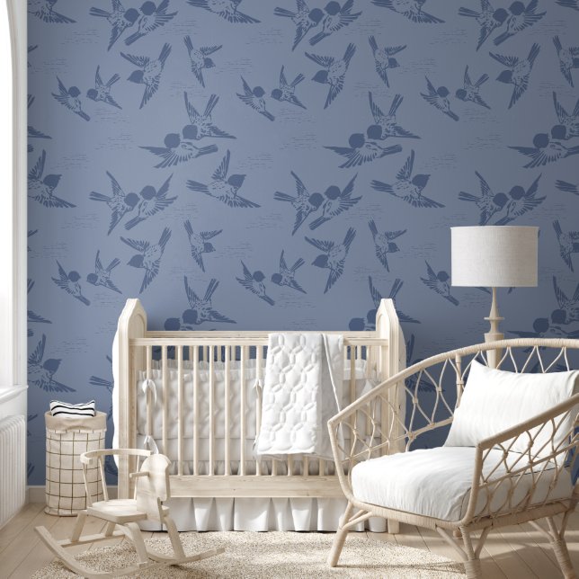 Playful Blue Birds Peel & Stick Tapete (Kinder)