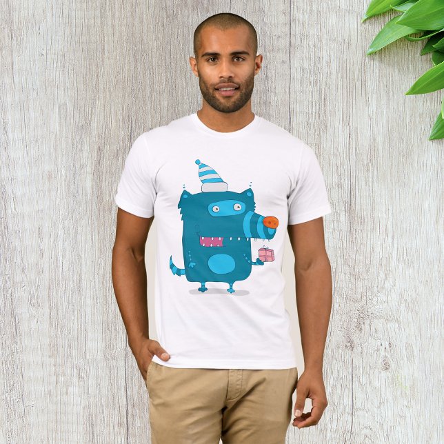 Playful Blue Cartoon Monster mit Party Hat T-Shirt (Von Creator hochgeladen)