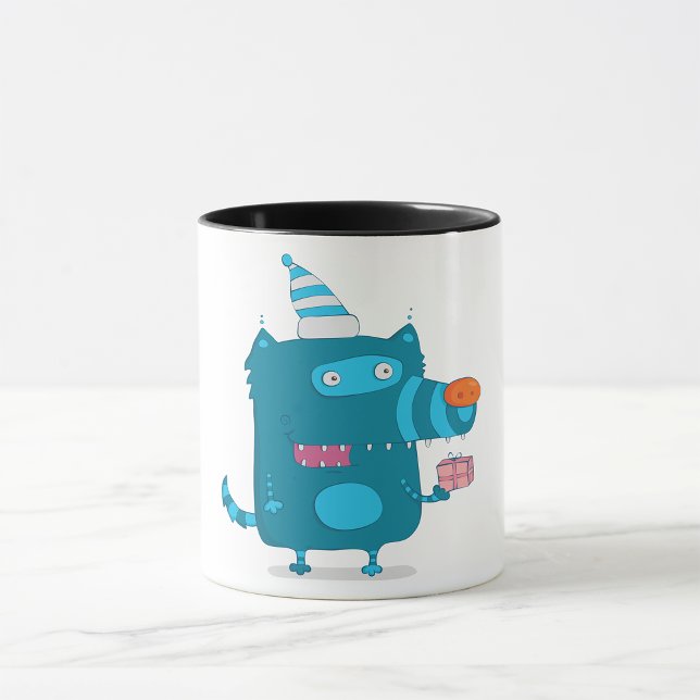 Playful Blue Cartoon Monster mit Party Hat Tasse (Von Creator hochgeladen)