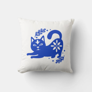Playful Blue Cat Throw Pillow – CozyBun Kissen
