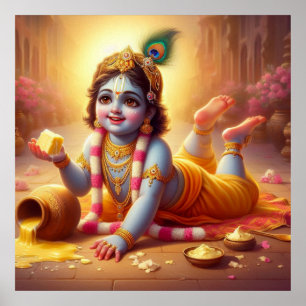 Playful Blue Traditionelles Bala Krishna Art Desig Poster
