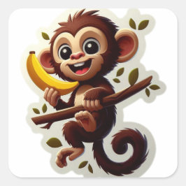 Playful Brown Monkey Cartoon Quadratischer Aufkleber