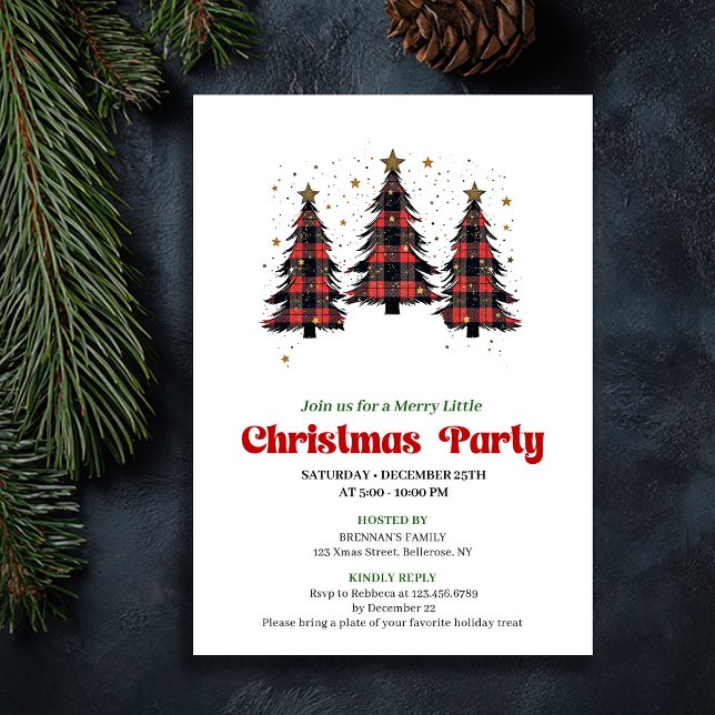 Playful Buffalo Christmas Tree Editable Invitation Einladung (Playful Buffalo Christmas Tree Editable Invitation)