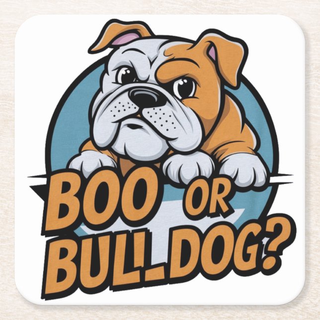 Playful Bulldog Illustration: Boo oder Bulldog? Po Rechteckiger Pappuntersetzer (Vorderseite)
