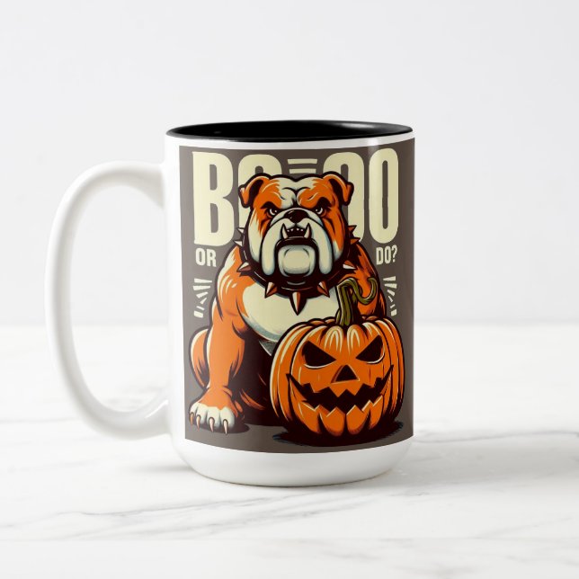 Playful Bulldog Pop Art: Boo oder Bulldog? Zweifarbige Tasse (Links)