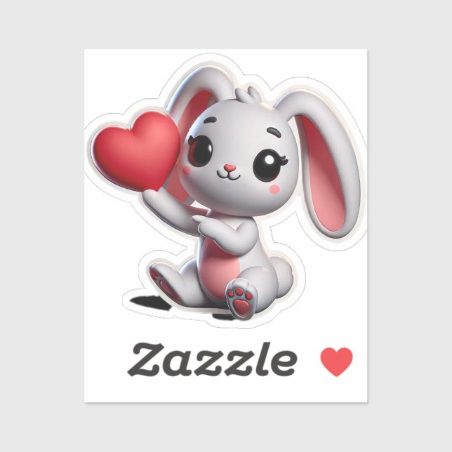 Playful Bunny Holding Heart Graphic Aufkleber (Blatt)