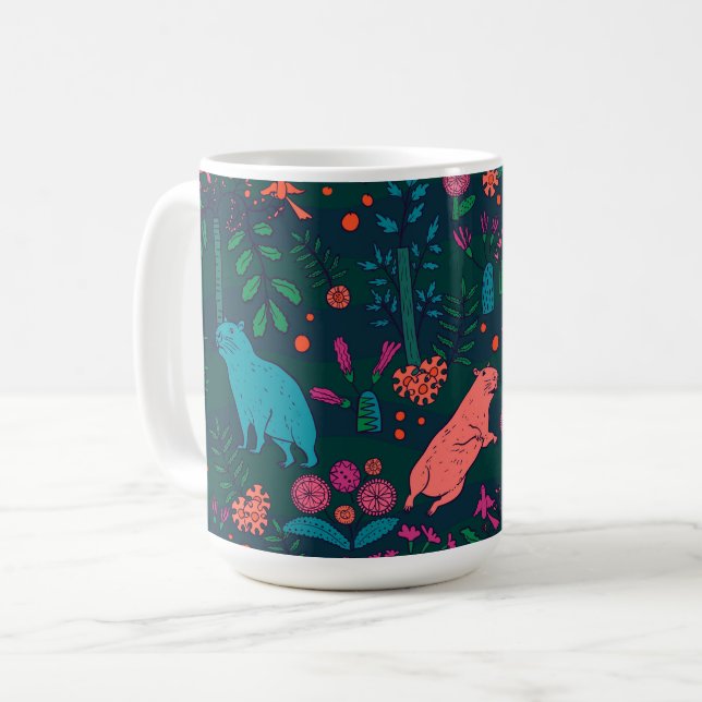 Playful Capybara in the Forest – Tropical Seamless Kaffeetasse (Vorderseite Links)