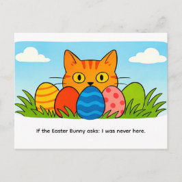 Playful Cartoon Cat Hiding Behind Easter Eggs Postkarte