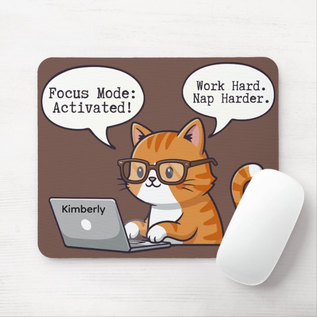 Playful Cat Design Custom Name Mouse Pad Mousepad (Mit Mouse)