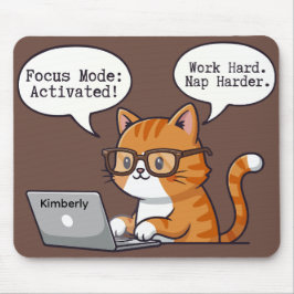 Playful Cat Design Custom Name Mouse Pad Mousepad