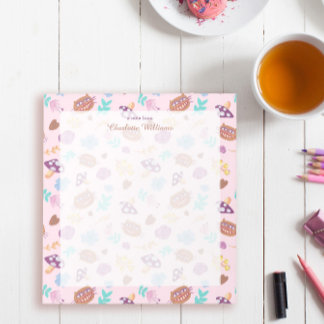 Playful Cheshire Cat Floral Pink Muster Name Notizblock