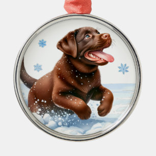 Playful Chocolate Labrador Retriever Dog Weihnacht Ornament Aus Metall