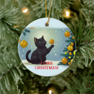 Playful Christmas Kitten Keramik Ornament