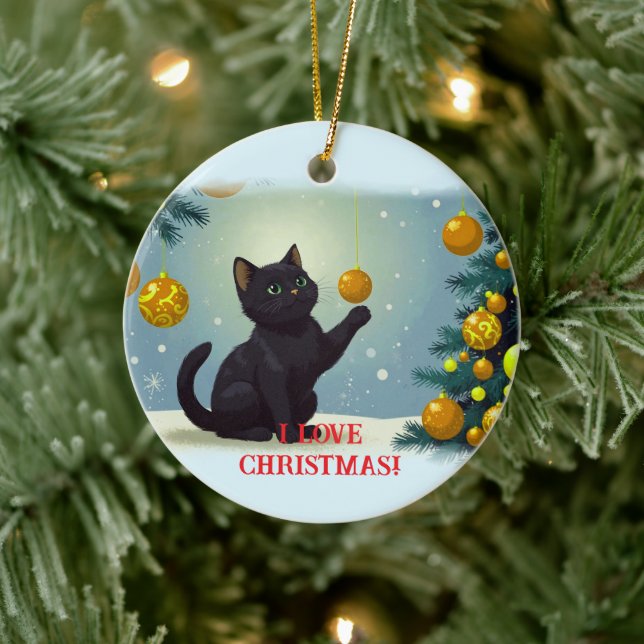 Playful Christmas Kitten Keramik Ornament (Baum)