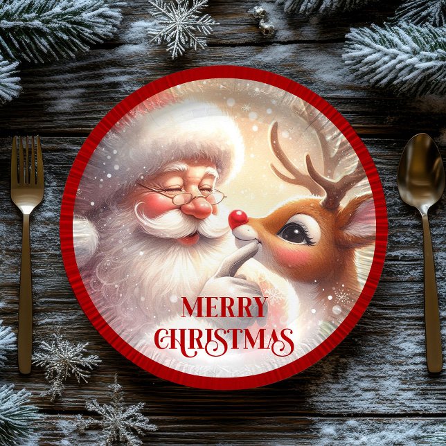 Playful Christmas Plates Santa and Rudolph Pappteller (Playful Christmas Plates Santa and Rudolph)