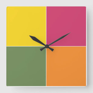 Playful Citrus Squares Quadratische Wanduhr
