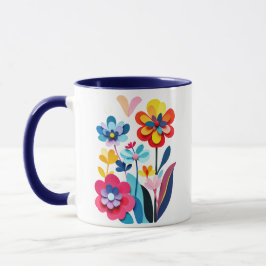 Playful Colorful Paper Cut Flowers Abstract Tasse
