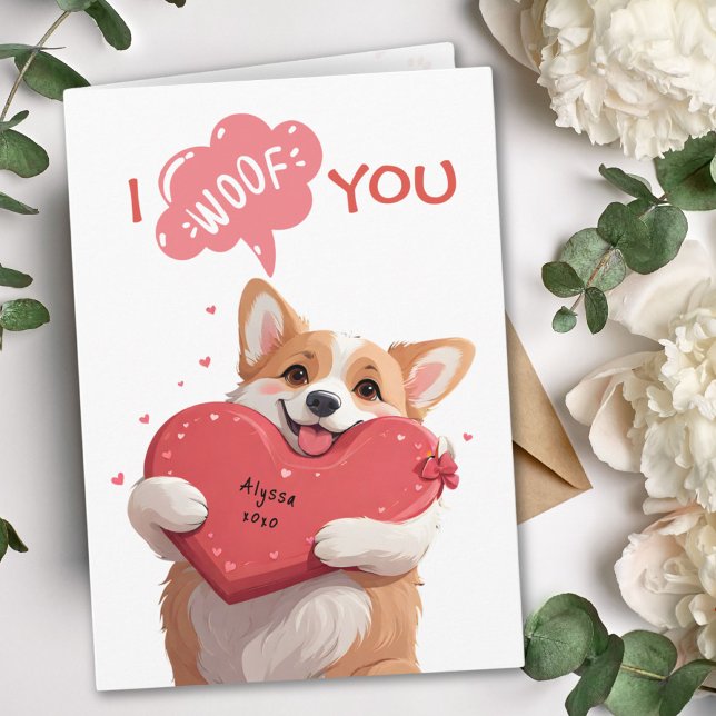 Playful Corgi I Woof You Red Hearts Dog Valentine Karte (Playful Corgi I Woof You Red Hearts Dog Valentine Card)