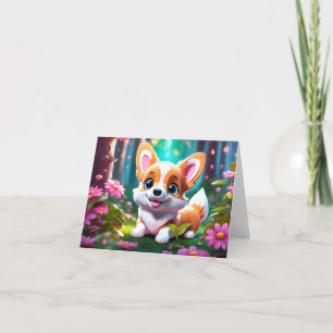 Playful Corgi Welpe in Blume Blank Gruß Karte