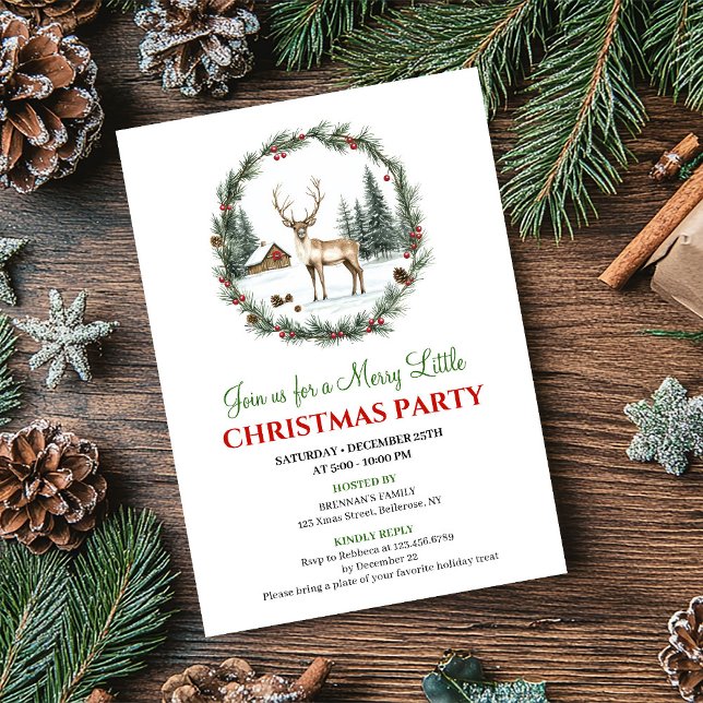 Playful Cozy Christmas Scene Party Invitation Card Einladung (Playful Cozy Christmas Scene Party Invitation Card)