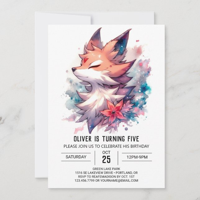 Playful Custom Fox Geburtstag Einladung (Vorderseite)
