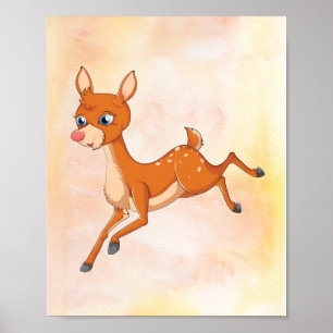 Playful Deer Cartoon Poster - Kinderzimmer Art