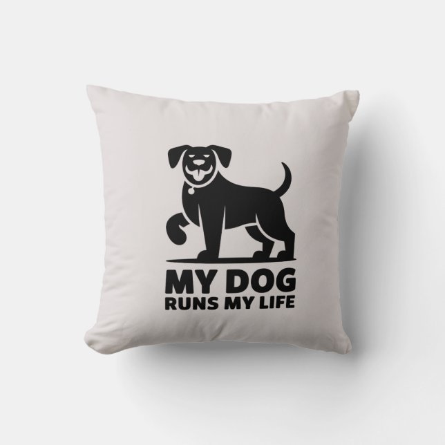 Playful Dog Outline "My Dog Runs My Life" Art Kissen (Vorderseite)