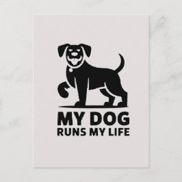 Playful Dog Outline "My Dog Runs My Life" Art Postkarte