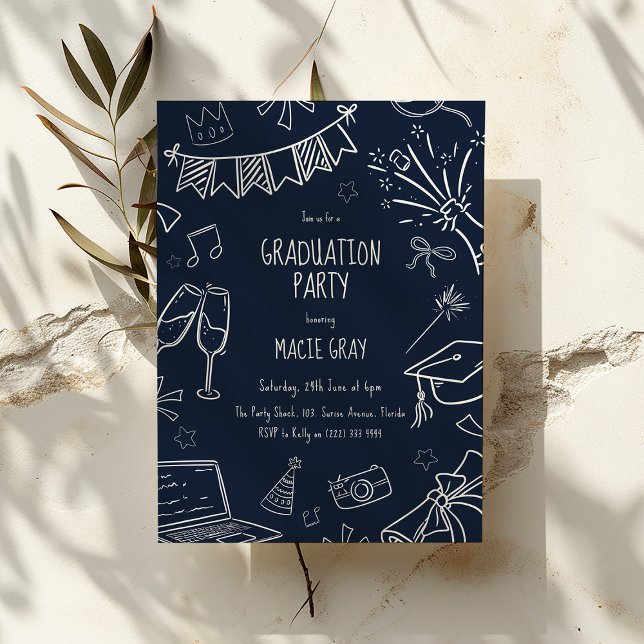 Playful Doodle Graduation Party Einladung (Von Creator hochgeladen)
