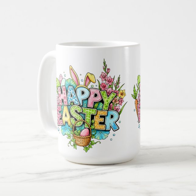 Playful Easter Artwork With Bunny Ears and Florals Kaffeetasse (Vorderseite Links)